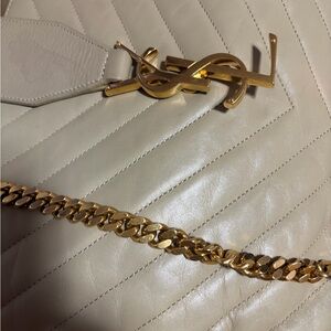 Saint Laurent Cream Quilted Leather Shoulder Bag with Gold Hardware